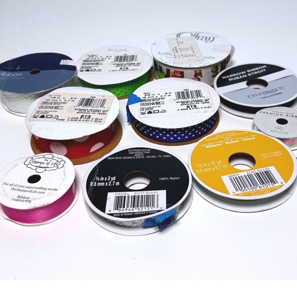 Ribbon Lot Mixed Sizes Colors Polka Dot Strawberry 10pc Offray American Crafts